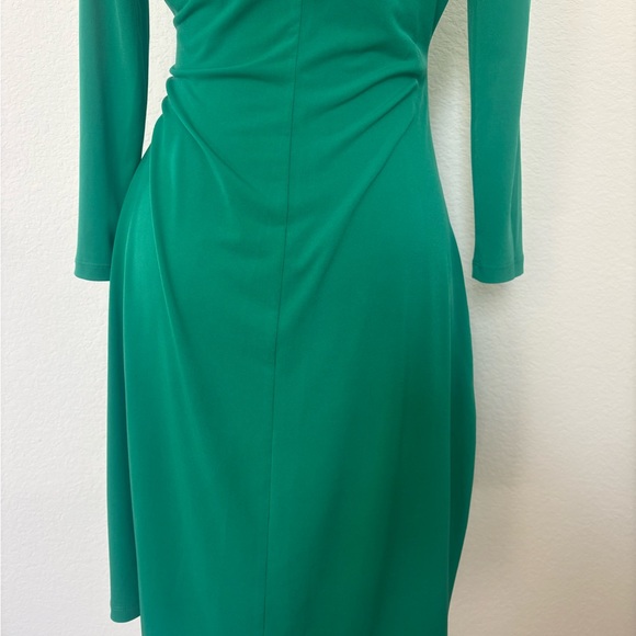 Calvin Klein Emerald Green Faux-Wrap Dress with Gold Accent - Picture 8 of 10